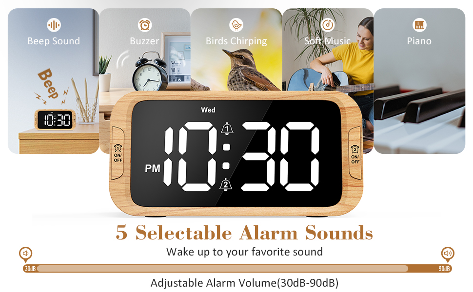 Odokee Digital Dual Alarm Clock for Bedroom, 0100 Dimmer, Weekday