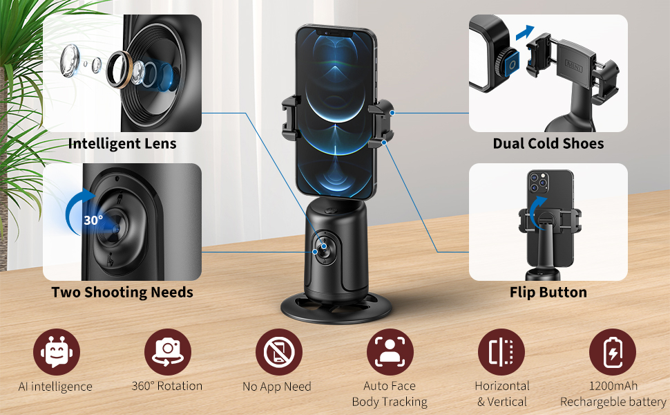 360° Rotation Auto Tracking Phone Holder