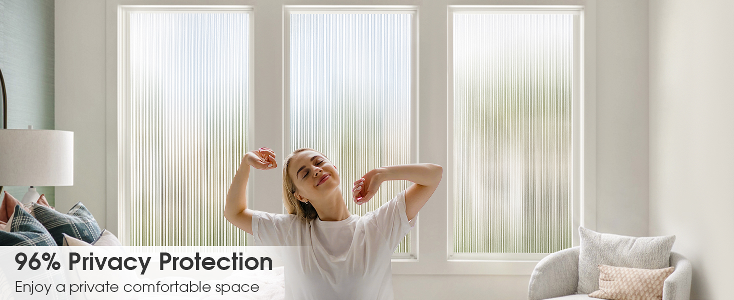 Coavas Window Films for Privacy 3D Decorative Window Tint Reeded Glass