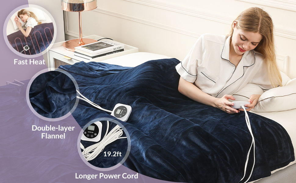 HOMLYNS Electric Blanket Queen Size Dual Control, Heated Blanket with 112H Timer