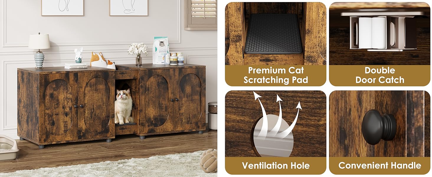 IDEALHOUSE Cat Litter Box Enclosure 55.1" Double Litter