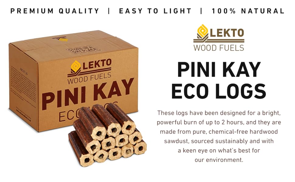 Lekto Woodfuels Pini Kay Eco Logs 1 x 20 kg Mini Pack, Hardwood