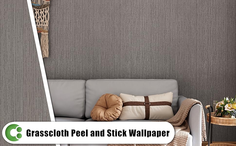 CRE8TIVE Dark Grey Grasscloth Wallpaper Removable Textured Wallpaper