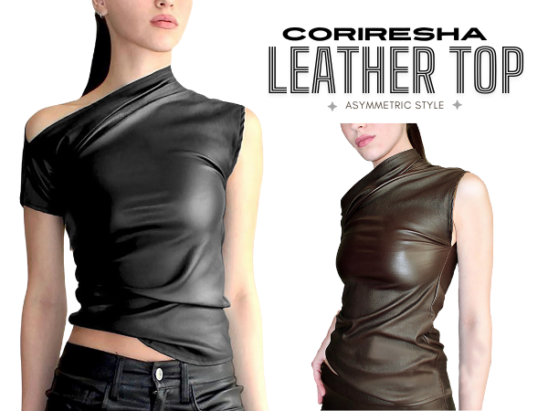 Amazon.com: CORIRESHA Women's PU Leather Top Off Shoulder