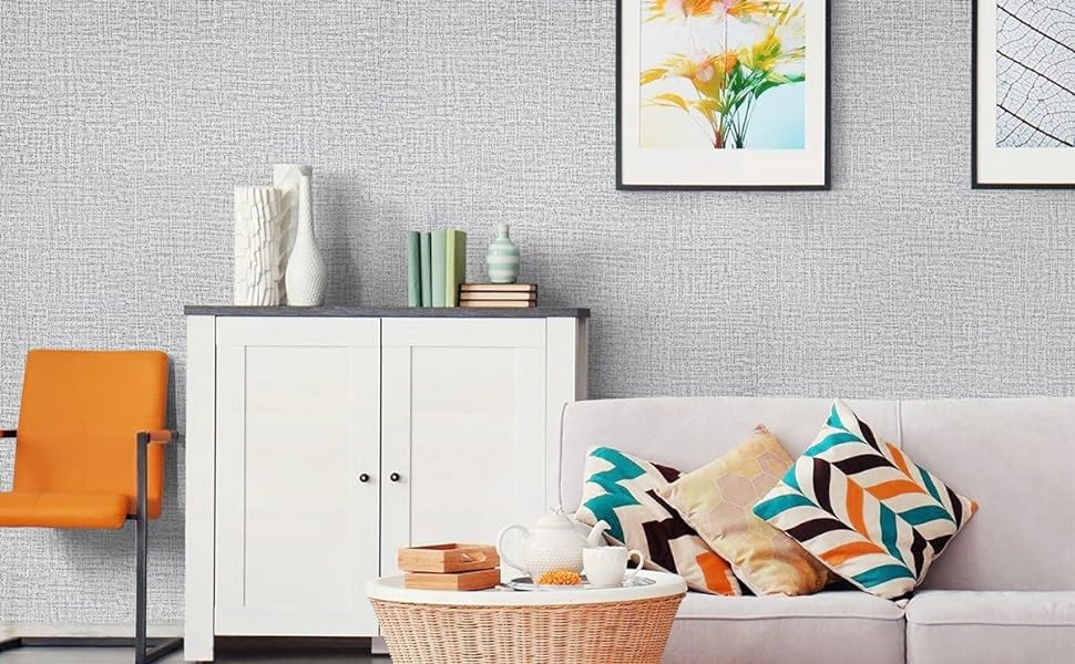 Grasscloth Wallpaper 15.8"x118" Gray Contact Paper, Grasscloth Self