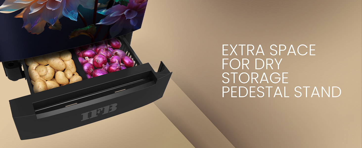 ifb, refrigerator, base drawer, drawer for vegetables, storage for onions, potatos, pedestal