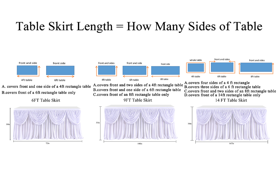 gogoparti White Tutu Table Skirts for Rectangle Tables 6ft