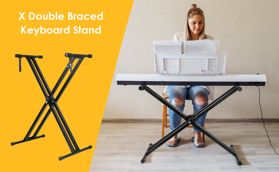 Double Braced X Frame Keyboard Stand with 8 Adjustable Height Positions