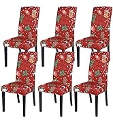 SearchI Christmas Dining Room Chair Covers Set of 6, Stretch Xmas Chair Slipcovers Protector, Spa...