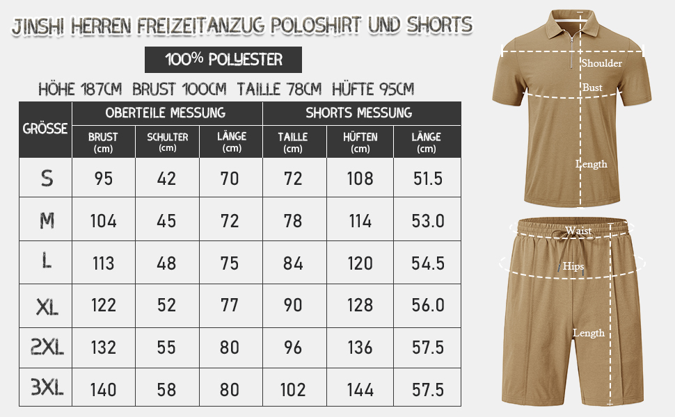 JINSHI Trainingsanzug Herren Freizeitanzug Kurzarm Sommer Jogginganzug Poloshirt mit Zip und Shorts