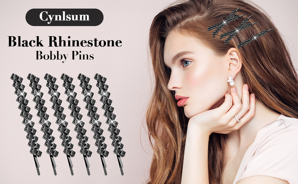 Rhinestone Bobby Pins 6 Pieces Cynlsum Black Metal Hair