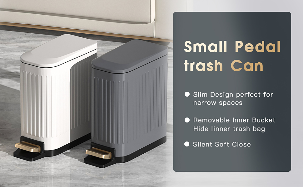Small Trash Can with Lid Soft Close, 6 Liter Stainless Steel Step Trash