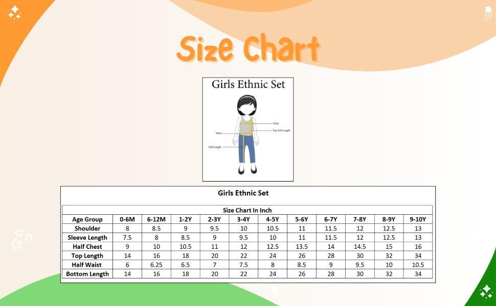 White Lotus Girls Kurta Pajama Set size chart