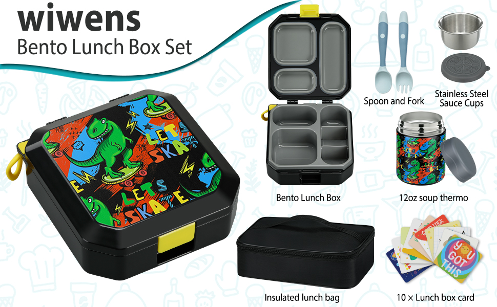 wiwens Bento Lunch Box Set for Kids with 12oz Soup Thermo LeakProof Lunch Food