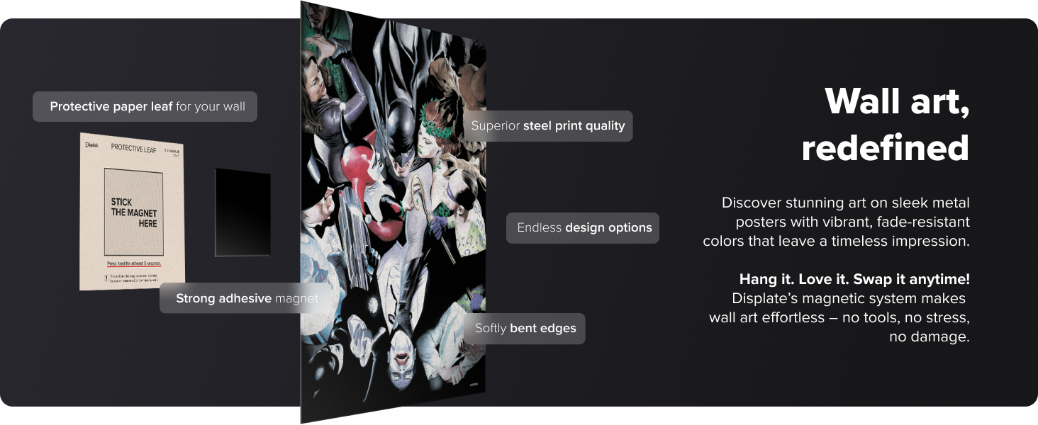 DC Comics superhero metal wall art Displate poster Batman poster Dark Knight Gotham City Superman