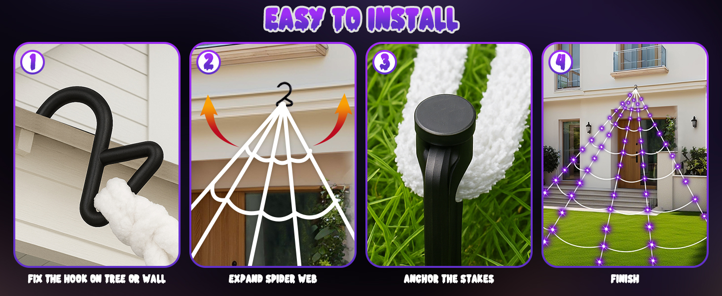 halloween decorations outdoor spider web light up giant spider indoor LED yard haunted decor