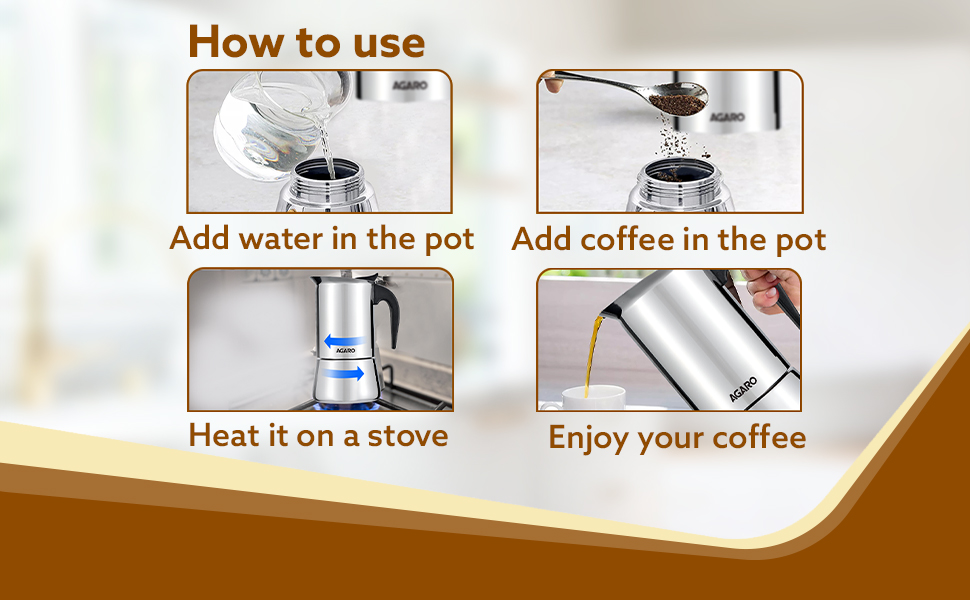 AGARO Royal Moka Pot, Stovetop & Induction Cooktop Classic Espresso