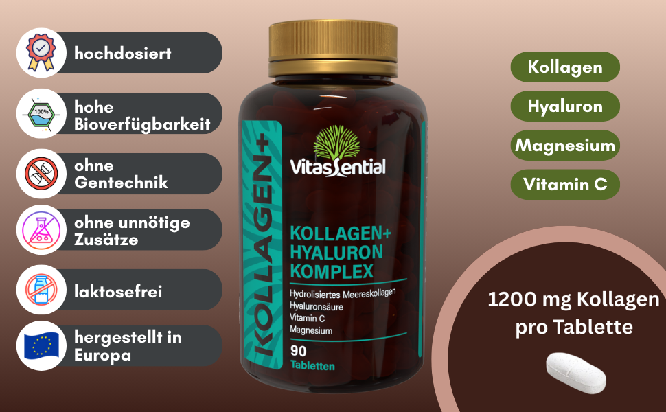 Vitassential Kollagen+ Hyaluron Komplex Zutaten