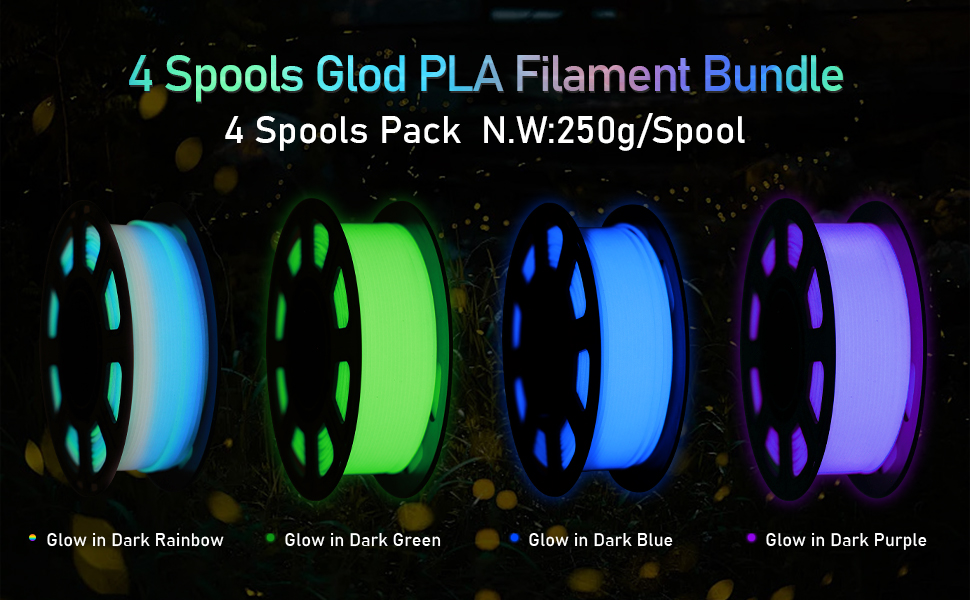 4 spools 1.75mm 3d printer filament bundle glowing in dark pla glow in dark pla filament