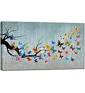 sechars Vintage Wall Art Canvas Colorful Butterfly on Teal Background Paintings Art Prints Butter...