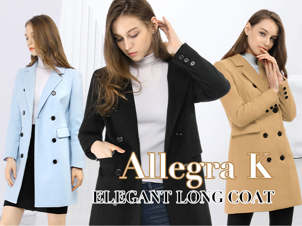 Allegra K Women's Winter Coat Elegant Notched Lapel Double
