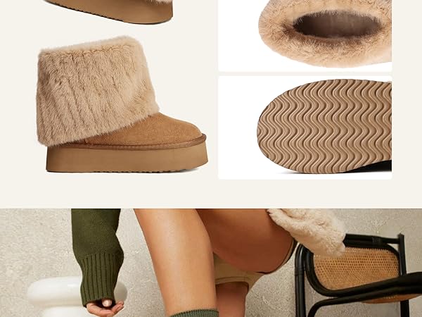 Amazon.com | Pasuot Platform Fur Boots for Women - Genuine