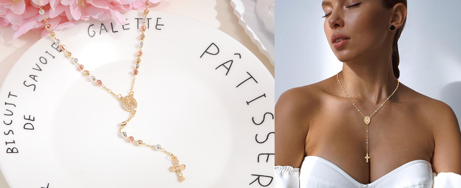 Gold Catholic Y Chain Necklace