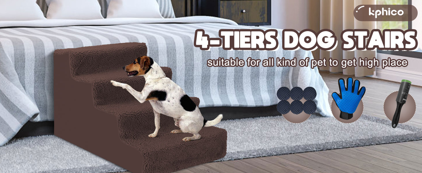 Kphico 4 Tiers Dog Steps, Widened Plastic Pet Stairs with