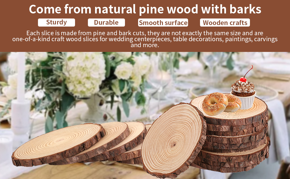Set of 10 Wood Slices for Centerpieces 56 inch, Natural