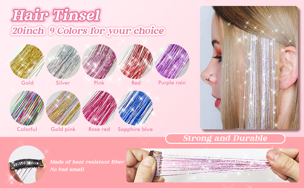Clip in hair tinsel_hair extension_hair tinsel kit