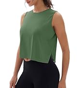 MAGCOMSEN Women's Crop Tank Tops Workout Sleeveless Shirts Loose Fit Gym Yoga Top with Side Slits