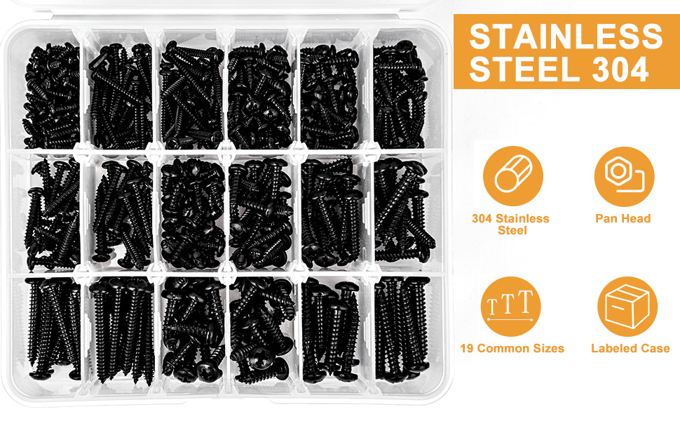 black wood screws assortment kit