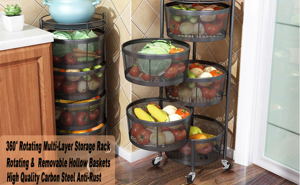 Rotating Storage Shelves Rack for Kitchen, 4Tier Multi
