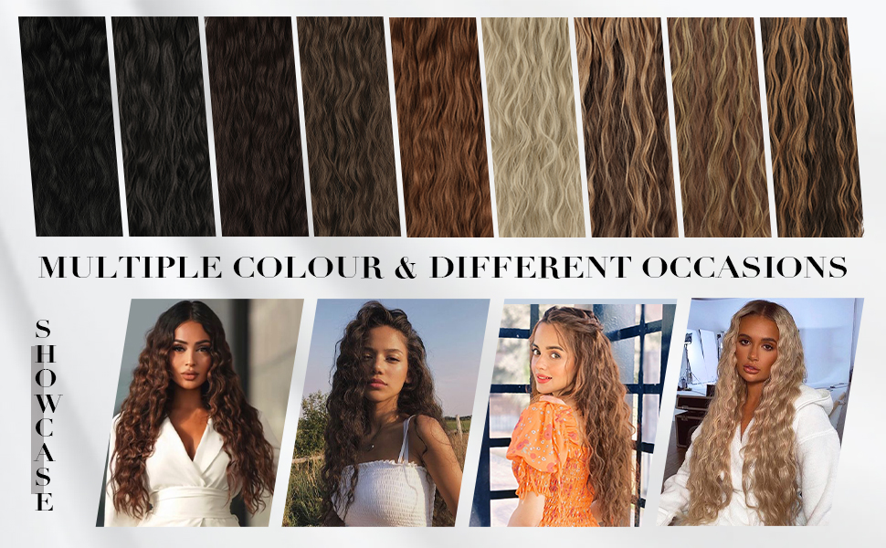 FESHFEN Clip in Extensions Wellen Haarverlängerung, 50 cm 4 Teiliges