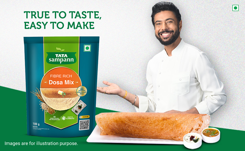 Tata Sampann Fibre Rich Dosa Mix, Ready to Cook Breakfast Mix, Ready in 15 Minutes, Golden