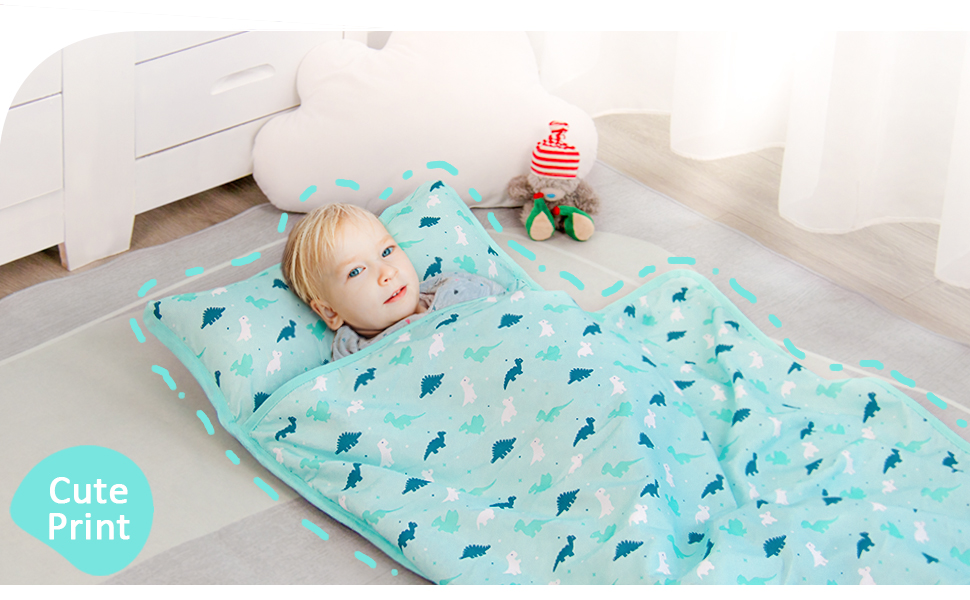 Toddler Nap Mat with Pillow and Blanket 50" x 21" x 1.5