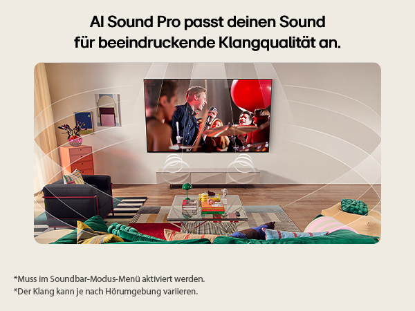 Schallwellen-Grafiken zeigen, wie virtuelle 11.1.2 Kanäle ein Surround-Sound-Erlebnis schaffen.