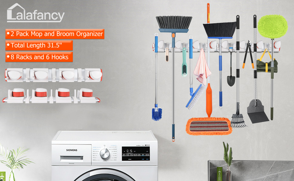 Lalafancy 2 Pack Mop Broom Holder Wall Mount, Broom and Mop