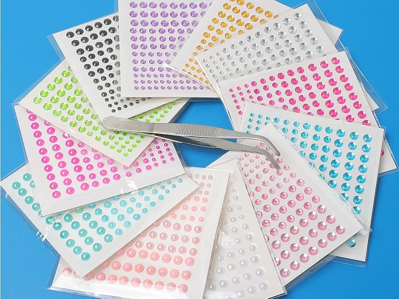 NIACONN 1320pcs Silver Hair Gems Stick on, Bling Face