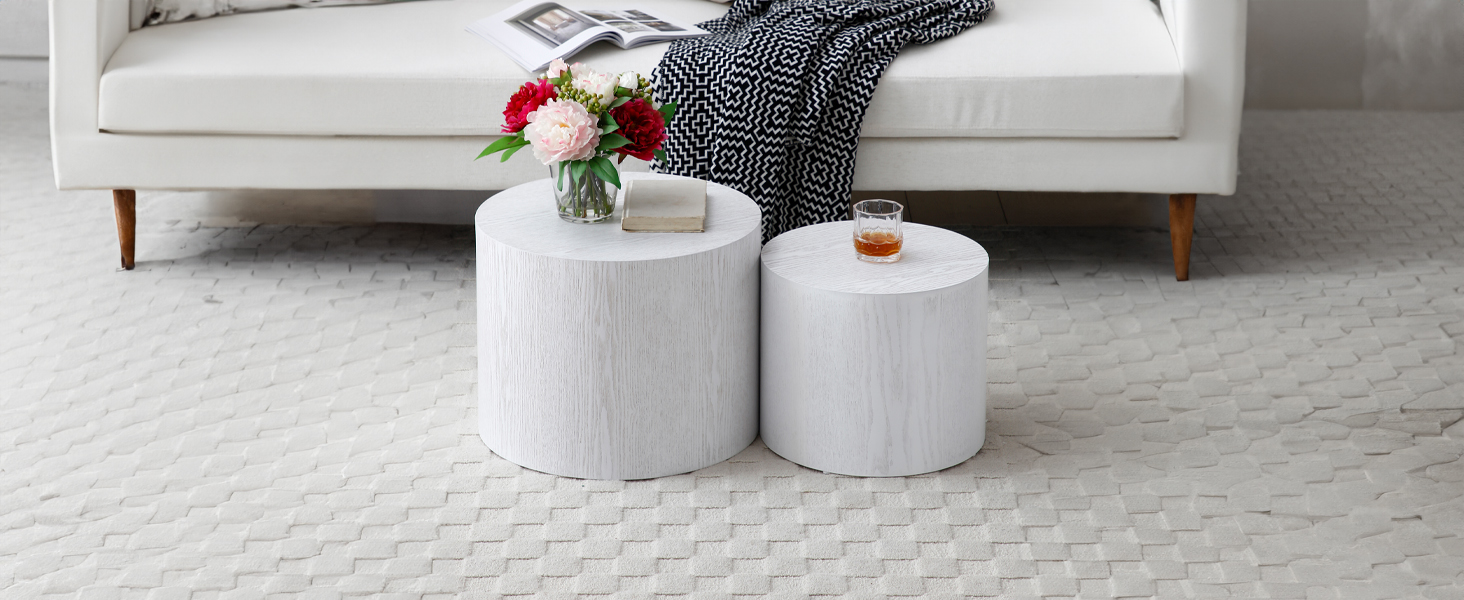 White Round Nesting Coffee Table Set of 2
