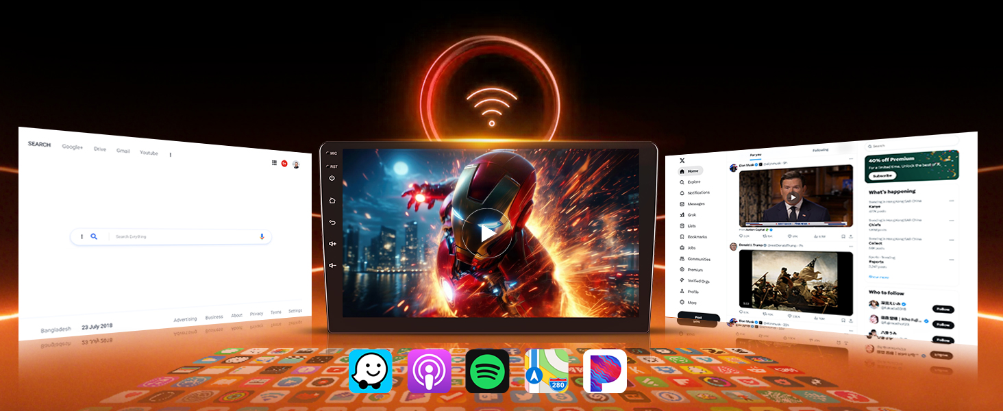 Interfaz de escritorio de computadora que muestra varias ventanas y un ícono WiFi, con una escena de juego o acción en la ventana central.