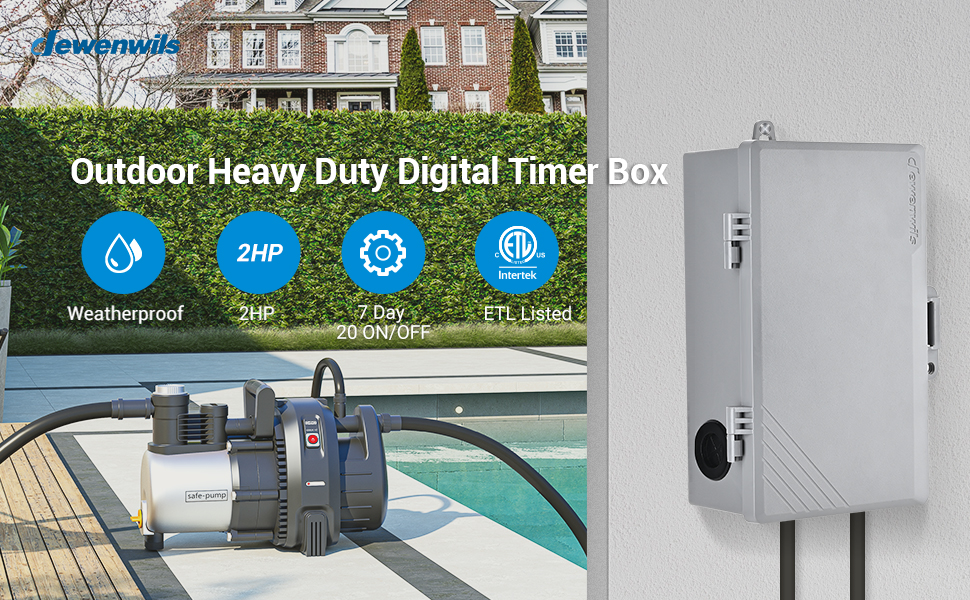 DEWENWILS Pool Pump Timer, Digital Timer Box, 2HP 40A 120277 VAC, 7