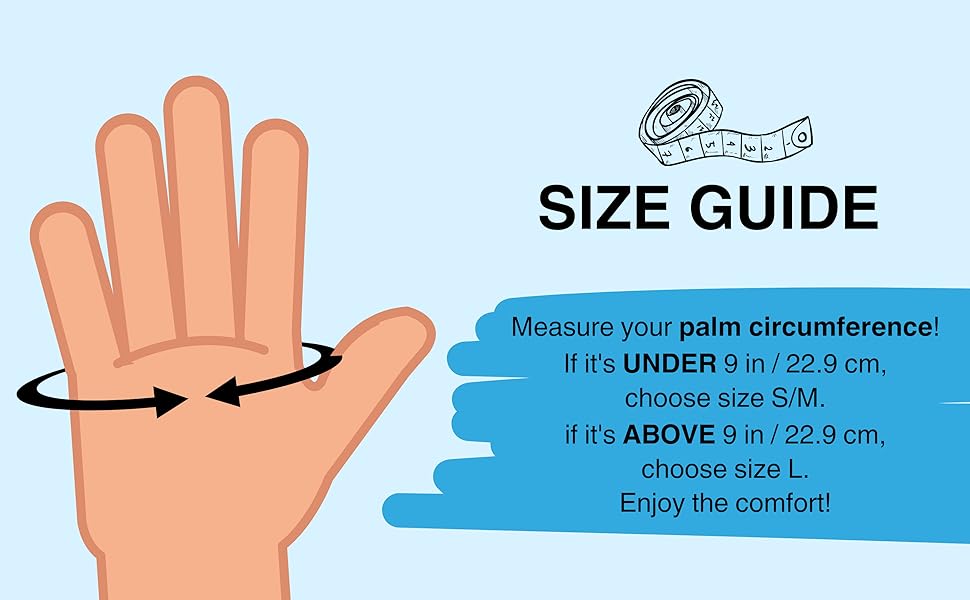 Size guide; palm circumference; comfort; adjustable; reusable