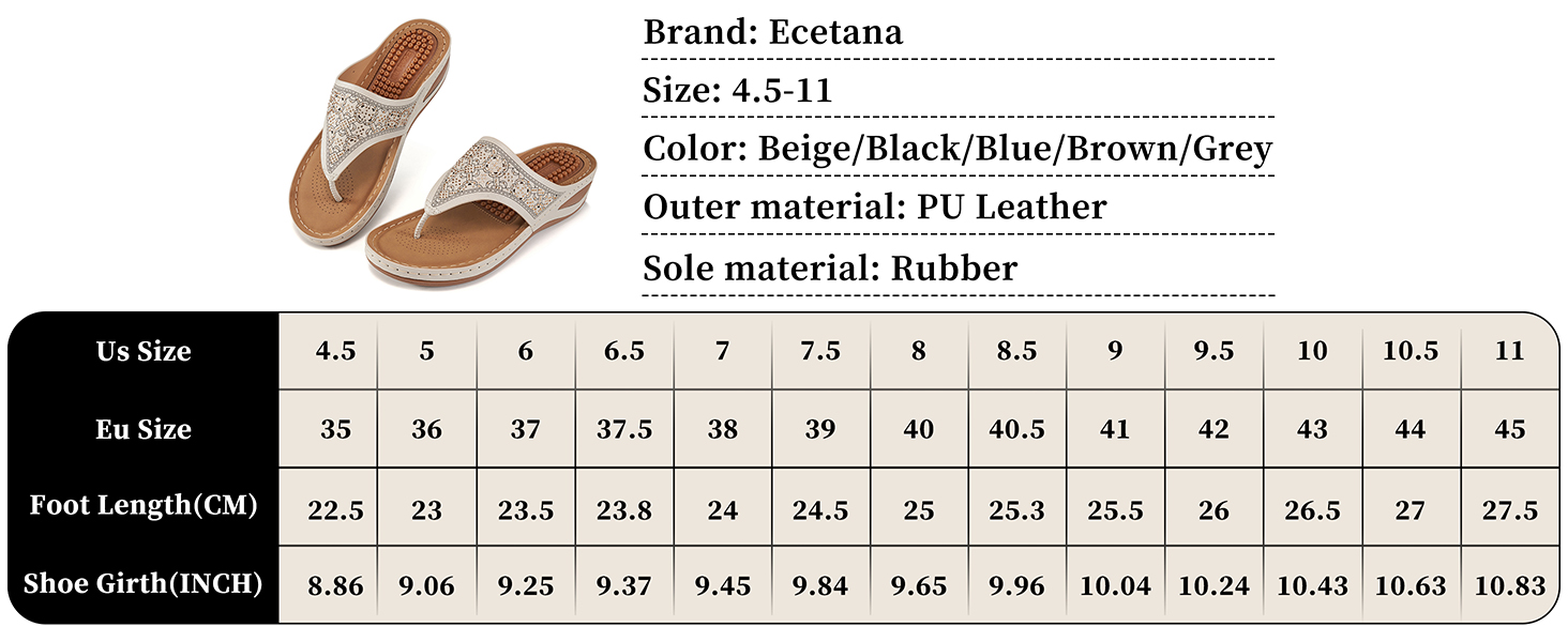 womens sandals size chart