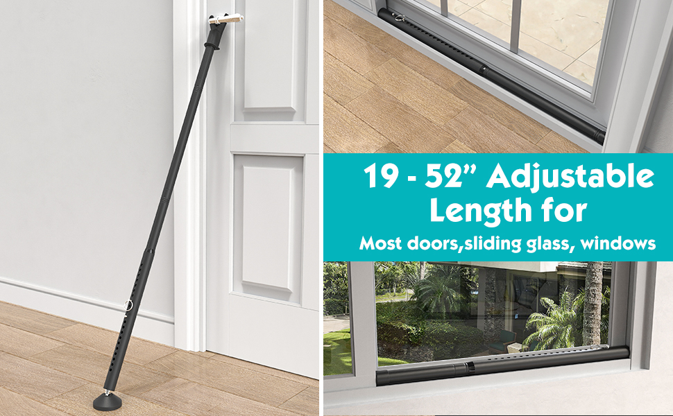 Door Security Bar Adjustable,19 to 52 Inch,2Pack 3 In 1