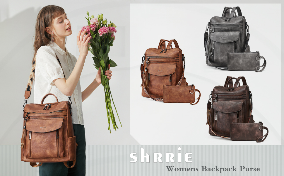 Shrrie Backpack Purse for Women Fashion Leather Backpack