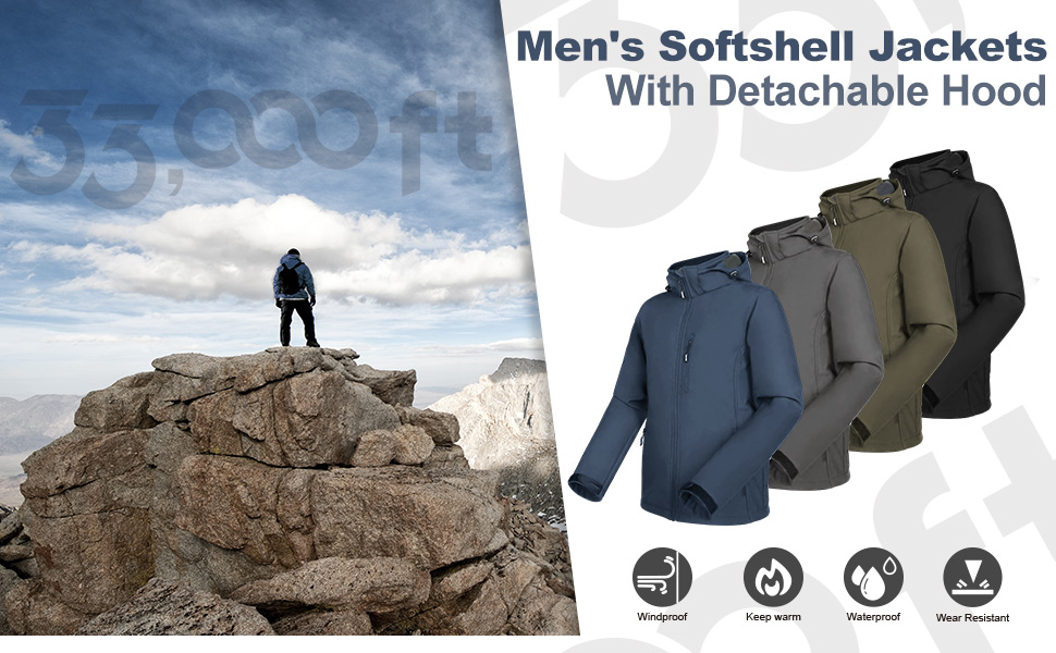 33,000ft Men's Waterproof Jackets Fleece Lining Softshell Jacket