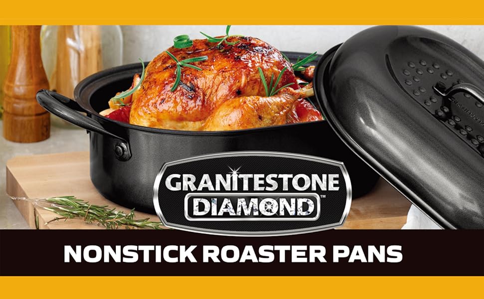Granite Stone Oval Roaster Pan, Small 16” Ultra Nonstick Roasting Pan