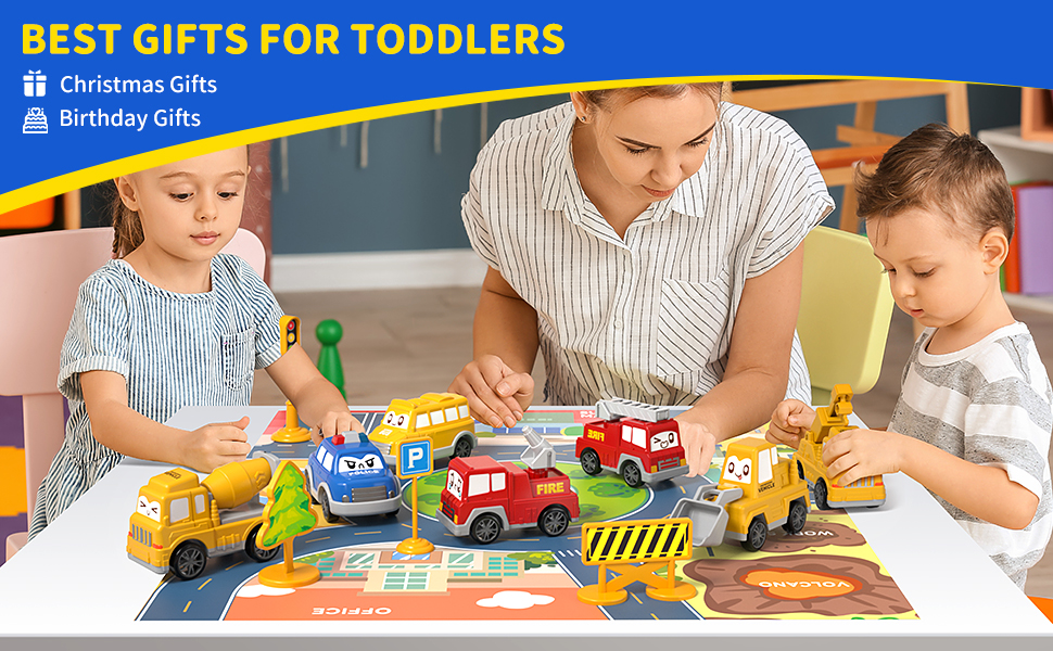 Bennol Baby Toddler Toys, 8 Pieces Baby Truck Car Toy and Playmat Storage Bag,1 2