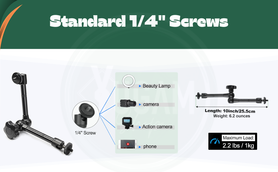 1/4&#34; &amp; 3/8&#34; Thread | Heavy Duty Aluminum Camera Mount Clamp for Tripod